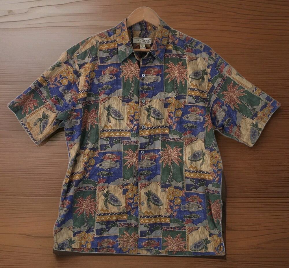 Tori Richard Honolulu Men’s Large Turtle Fish Hawaiian Short Sleeve Cotton Lawn